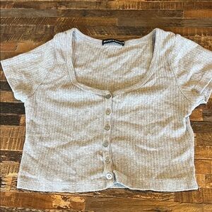 Brandy Melville Heather Gray Ribbed Button Crop Top